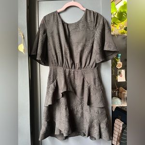 Open Back Black Cocktail Mini Dress Small Sheer Burnout Lace Ruffle LBD Boutique